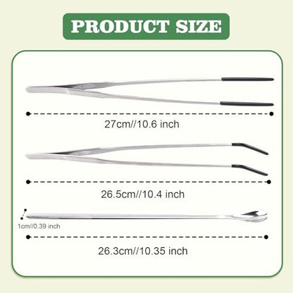 3Pcs Reptile Feeding Tool Set, 2 Tipped Tongs and 1 Feeding Spoon, Stainless Steel Crested Gecko Feeding Spoon for Geckos, Lizards, Bearded Dragons, Small Animals (Silver) - color: Feeding Set Silver