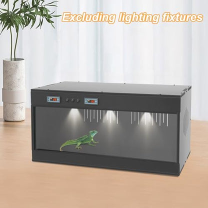 PVC Large Reptile Tank, Front Opening Reptile Terrarium with Dual Temperature Controller Snake Enclosure Reptiles Feeding Box with Glass Sliding Door for Chameleon Lizard Snake 31.5x15.8x15.8 (Black) - color: Black