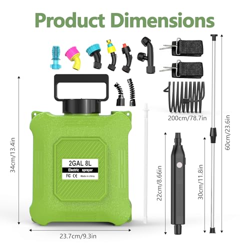 Upgraded 2-Gallon Battery Sprayer Used for Fertilizer, Pesticides, Weeds & Pests, – USB Charging, 6 Nozzles, 2 Speeds, Retractable Wand, Adjustable Shoulder Strap (Green) - color: Green