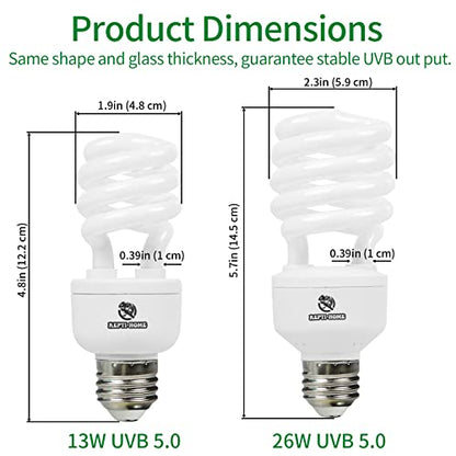 UVB Reptile Light 5.0, 26W Tropical and Sub-Tropical UVA UVB Bulb for Reptiles, Tropical Terrarium Compact Fluorescent Lamp, Reptile UVB Light Bulb for Chameleons, Iguanas, and Turtles - size: 5.0-26