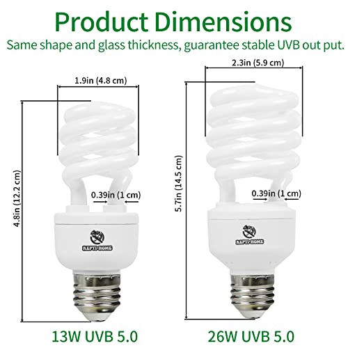 UVB Reptile Light 5.0, 26W Tropical and Sub-Tropical UVA UVB Bulb for Reptiles, Tropical Terrarium Compact Fluorescent Lamp, Reptile UVB Light Bulb for Chameleons, Iguanas, and Turtles - size: 5.0-26