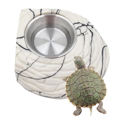 Bearded Dragon Tank Accessories, Resin Food & Water Bowl with Ramp, Reptile Water Dish, Habitat Tank Accessories for Bearded Dragon, Tortoise, Hermit Crab and Other Small Reptile
