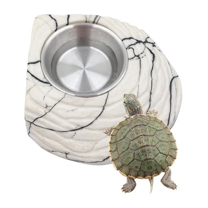 Bearded Dragon Tank Accessories, Resin Food & Water Bowl with Ramp, Reptile Water Dish, Habitat Tank Accessories for Bearded Dragon, Tortoise, Hermit Crab and Other Small Reptile