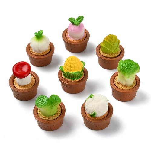 24 pcs 8 Styles Miniature Potted Plant Resin Figurines Mushroom Corn Cabbage Dollhouse Accessories for Micro Landscape DIY Ornament Decor - color: 24pcs-22~30x22~29.5mm-potted Plant Resin Figurines