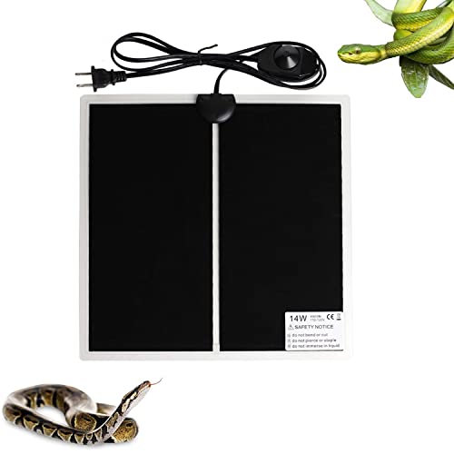 Reptile Heating Mat with Temperature Adjustment, Waterproof Reptile Heat Pad Under Tank Terrarium Heater for Amphibians, Small Animals, Seeding (14W - 11 x 11 in) - color: 14W - 11x11 IN