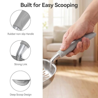 Cat Litter Scoop, Kitty Metal Scooper, Heavy Duty Aluminum Deep Sifter with Long Handle, Rustproof Durable Kitten Poop Shovel for Travel & Small Litter Box - color: Gray, size: Medium