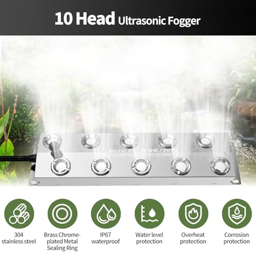 Mist Maker 10 Head, Ultrasonic Fogger7000ml/H for Pond Mist & Halloween - 350W IP67 Waterproof, Stainless Steel w/ 5M Cord & Full Kits (Landscape Effects, Vegetable Freshness)