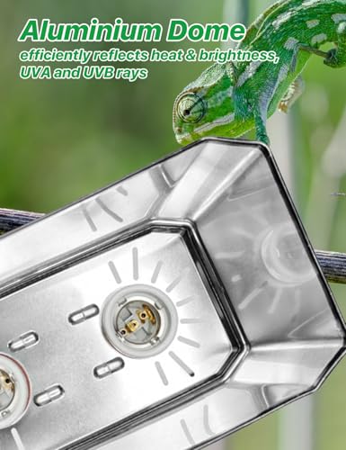 11 Inch Dual Dome Reptile Light Fixture, Combo Heat Lamp and UVB Bulb Holder with 2 Independent Switches, ETL Certified E26 Ceramic Basking Lamp for Terrariums, Bearded Dragons and Turtles - size: 11inch