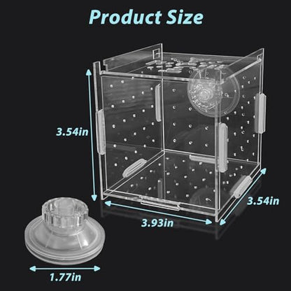 PINVNBY Acrylic Fish Breeding Box，Guppy breeding Box Acrylic Fish Isolation Box Aquarium Incubator with Suction Cups for Guppy Shrimp Small Baby Fishes（3.9 x 3.9 x 3.9 inches） - size: S(3.9 * 3.9 * 3.9in)