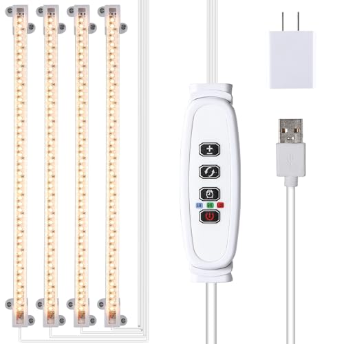 RWNTAO LED Plant Growing Lamp, 3500K Full Spectrum Grow Light Strips for Indoor Plants with 3/9/12H Timer & 10 Dimmable Levels, Led Growth Light for Green House Hydroponics Succulent 13In 4Head - color: White Cabel, size: 4 Head 1 Pack 3500K