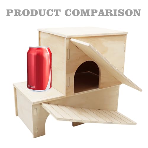 2-in-1 Wooden Hide Cave with Ramp & Basking Platform – Reptile Hideout & Tank Accessory for Bearded Dragons, Geckos, Snakes - size: Large