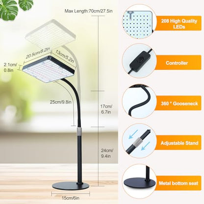 FECiDA Desk Grow Lights for Indoor Plants, Bonsai, Seed Starting, Table Top Grow Light UV-IR Full Spectrum, 25 Watt Power Draw, Bright Enough LED Growing Lamp, 16"-24" Height Adjustable - size: TableTop-1Head-25W-OnOff