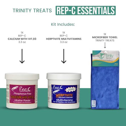Reptile Calcium with D3 3.3 oz. Herptivite multivitamin 3.3 oz. for Reptiles and Amphibians, with Microfiber Cleaning Cloth (Herptivite multivitamin for Reptiles, Ultrafine Calcium Powder with D3)