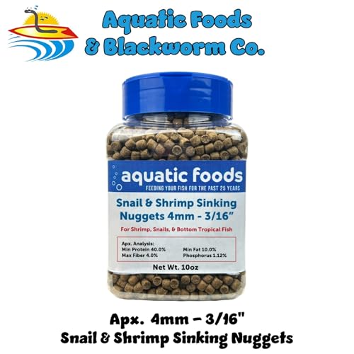 Snail & Shrimp 4mm Sinking 40% Protein Nuggets. Ideal for All Snails, Shrimp and Bottom Tropical Fish…10oz Jar - size: 10 Ounce (Pack of 1)