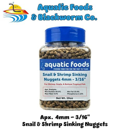 Snail & Shrimp 4mm Sinking 40% Protein Nuggets. Ideal for All Snails, Shrimp and Bottom Tropical Fish…10oz Jar - size: 10 Ounce (Pack of 1)