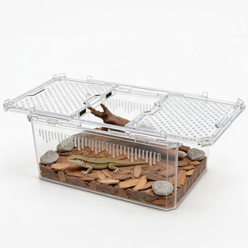 High-Transparency Reptile & Insect Enclosure Terrarium with Magnetic Door, Excellent Ventilation, Easy Cleaning, and Strong, Long-Lasting Build for Frog,Insect House Gecko, Hermit Crab White, 12Inch - color: White, size: 12x8.1x5.3 Inch