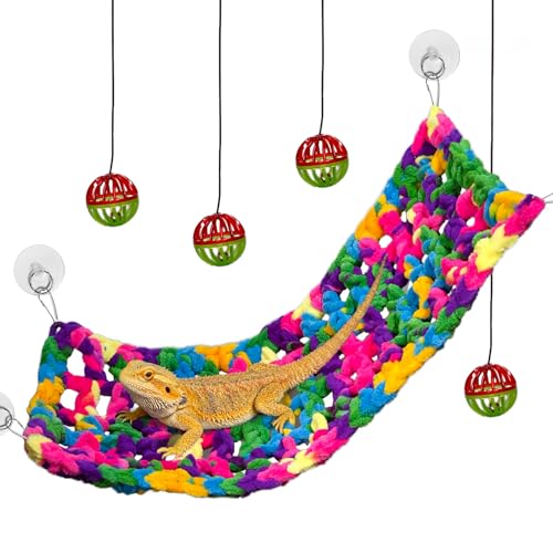 Bearded Dragon Hammock, Soft Reptile Hammock with Suction Cups, Fabric Bearded Dragon Hanging Hammocks Lounger Bed with Climbing Toys, Gecko Tank Accessories for Lizard, Chameleon (Red S) - color: Red Bearded Dragon Hammock : S