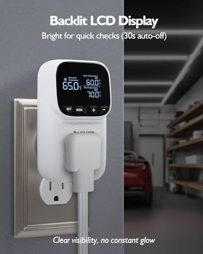 Digital Temperature Controller, Heating & Cooling Thermostat Plug Outlet, –40°F~210°F, 15A 1800W, LCD Display, Temperature Controlled Outlet for Home, Greenhouse, Chicken Coop, Reptile - style: White