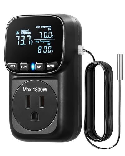DEWENWILS Digital Temperature Controller, Heavy Duty 15A/1800W Thermostat Outlet Plug, VA Display Heating Cooling Control Timer, -40℉~210℉, Cyclic Timing/Countdown, for Greenhouse Incubator, Black - color: Black, size: 1 Pack