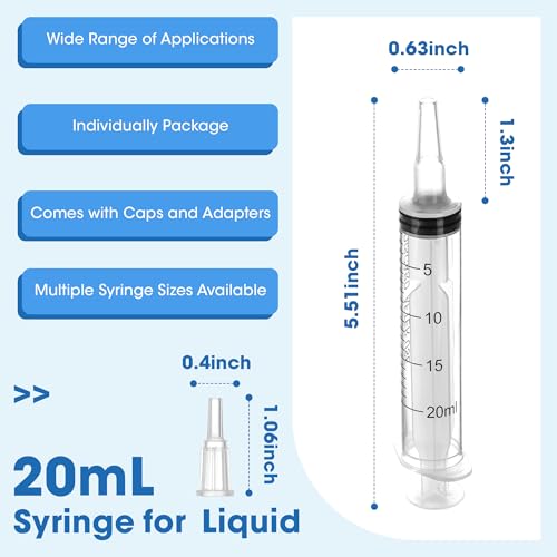20mL Plastic Syringe for Liquid - 3 Pack Large Syringes with Adapter for Scientific Labs, Feeding, Oil Filling, Individually Wrapped - style: 20mL