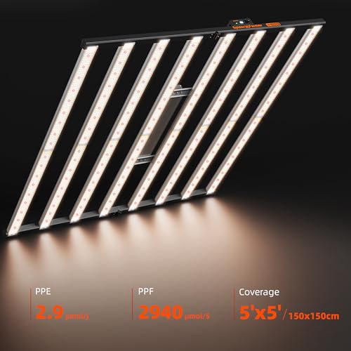 Spider Farmer SE1000W Smart LED Grow Light, 1000W Bar Style with App Control, Dimmable Daisy Chain, Full Spectrum for 5x5ft Coverage, Commercial Grade Vertical Farming Lamp for Indoor Plants - size: 5x5 Coverage-1000W