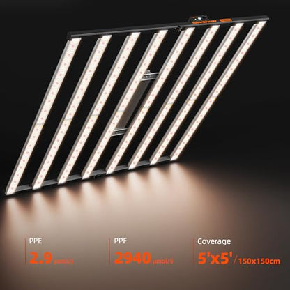 Spider Farmer SE1000W Smart LED Grow Light, 1000W Bar Style with App Control, Dimmable Daisy Chain, Full Spectrum for 5x5ft Coverage, Commercial Grade Vertical Farming Lamp for Indoor Plants - size: 5x5 Coverage-1000W