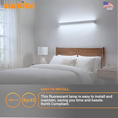 Sunlite 30450 F54T5/865/HO 4 Foot T5 Linear Fluorescent Lamp, 54 Watts, 5000 Lumens, 6500K Daylight, Miniature G5 Bi-Pin Base, ROHS Compliant, High Performance Straight Tube, 40 Pack - color: 6500k, style: 54 watts (45.80-Inch)