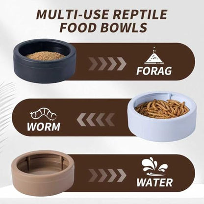 COMSUN 3 Pack Anti-Escape Reptile Food Dish Bowls, Plastic Worm Water Dish, Mealworm Feeder Cups for Small Gecko, Lizards, Bearded Dragon, Chameleon 2.83" W x 2.83" D x 0.98" H, 3 Colors