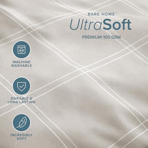 Bare Home Bedding Duvet Cover Extra Long Size - Premium 1800 Super Soft - Lightweight, Duvet Cover - Soft Textured Bedding (Twin/Twin XL, Modern Plaid - Stone/White) - color: 35 - Modern Plaid - Stone/White (No Comforter), size: Twin/Twin XL