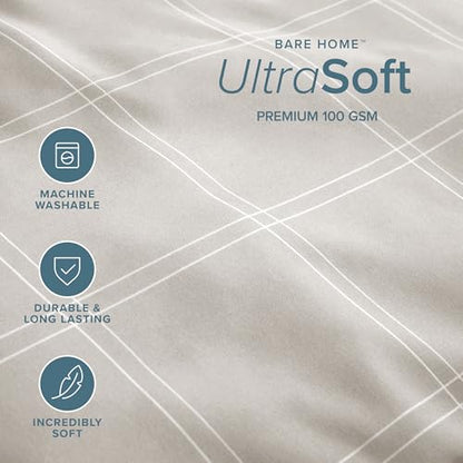 Bare Home Bedding Duvet Cover Extra Long Size - Premium 1800 Super Soft - Lightweight, Duvet Cover - Soft Textured Bedding (Twin/Twin XL, Modern Plaid - Stone/White) - color: 35 - Modern Plaid - Stone/White (No Comforter), size: Twin/Twin XL