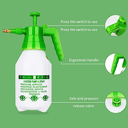 Garden Pump Sprayer,68oz/34oz Hand-held Pressure Sprayer Bottle for Lawn with Safety Value&Adjustable Nozzle, for Watering,Spraying Weeds,Home Cleaning and Car Washing,0.5 Gallon - size: 68oz