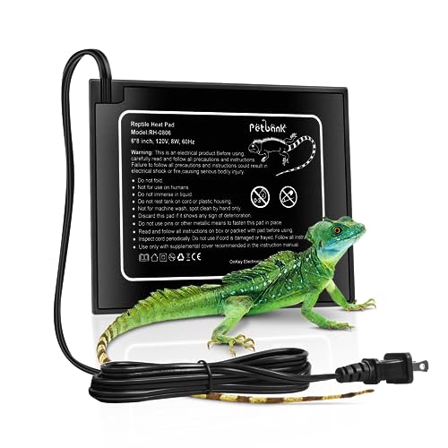 Reptile Heat Pad - Reptile Heating Pad Under Tank Heater for 10-20gal Tank, Terrarium Heat Mat Reptile Tank Accessories for Gecko/Bearded Dragon/Snake/Lizard/Frog/Spider/Plant Box,6 x 8in