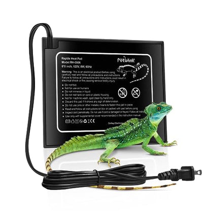 Reptile Heat Pad - Reptile Heating Pad Under Tank Heater for 10-20gal Tank, Terrarium Heat Mat Reptile Tank Accessories for Gecko/Bearded Dragon/Snake/Lizard/Frog/Spider/Plant Box,6 x 8in
