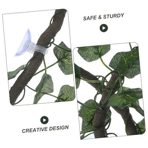 WOONEKY 1m Jungle Vines Rattan Strip Decor for Reptile Habitats Flexible and Curved Design Suckers for Lizard Frogs Snakes and More Cups and Leaf