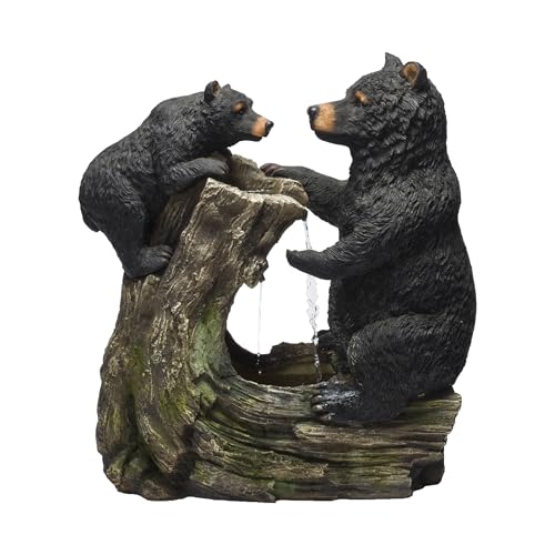 Alpine Corporation USA1132 Indoor/Outdoor Floor Bear and Cub on Log Fountain, Playful Bear and Cub Garden Fountain 26", Black - style: 26" H - Bear and Cub