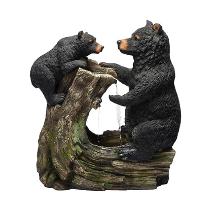 Alpine Corporation USA1132 Indoor/Outdoor Floor Bear and Cub on Log Fountain, Playful Bear and Cub Garden Fountain 26", Black - style: 26" H - Bear and Cub