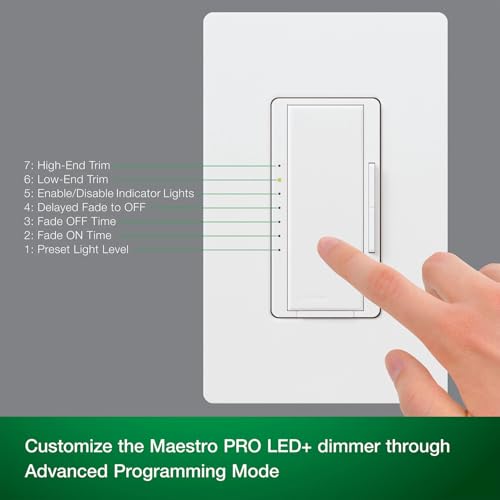 Lutron Maestro PRO LED+ Tap Dimmer Switch for 250W LED, 500W ELV, 400W MLV, Single Pole/Multi-Location, Neutral Wire Optional, MA-PRO-WH, White - color: White, size: 1 Pack, style: PRO Dimmer