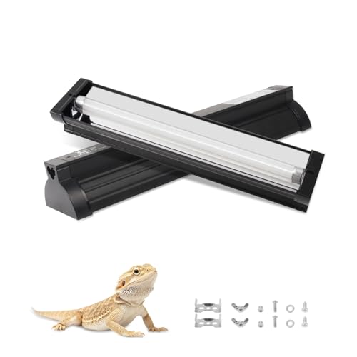 T5 UVB Reptile Light Fixture 8W 10.0, UVA UVB Light for Reptiles with High Output Fluorescent Tube, Curved Reflector & 12" Terrarium Hood - Desert UVB Light for Bearded Dragon Leopard Gecko Tortoise
