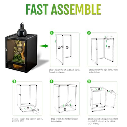 18x18x36 Hybrid Reptile Cage, Tall PVC & Screen Enclosure with Aluminum Frame and Dual Acrylic & Mesh Doors, Ventilated Terrarium for Chameleon and Arboreal Reptiles (2, Black) - color: black