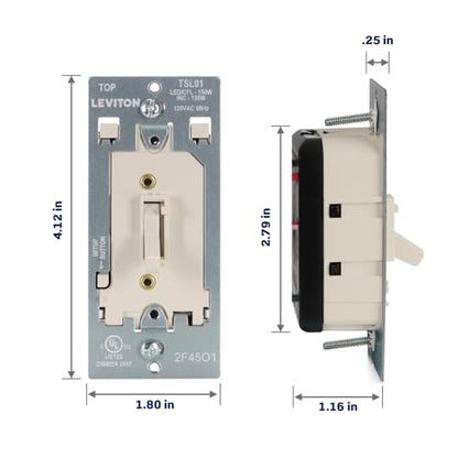Leviton Toggle Slide LED Advanced Dimmer Switch for 150W Dimmable LED, Halogen and Incandescent Bulbs and Fixtures, TSL01-T, Light Almond - color: Light Almond