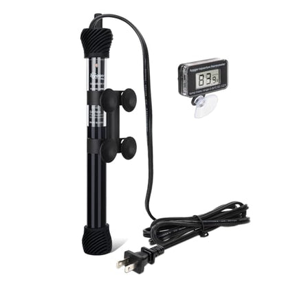 hygger ETL Certification Aquarium Heater, 50W/100W/200W/300W Submersible Fish Tank Thermostat Heater with Firm Double Pair Suction Cups for Coral Saltwater and Freshwater Tank with Thermometer (100W) - size: 100W