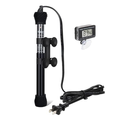 hygger ETL Certification Aquarium Heater, 50W/100W/200W/300W Submersible Fish Tank Thermostat Heater with Firm Double Pair Suction Cups for Coral Saltwater and Freshwater Tank with Thermometer (100W) - size: 100W