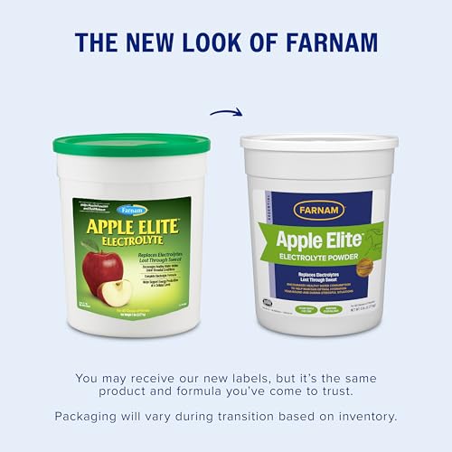 Farnam Apple Elite Horse Electrolytes Powder Supplement, Replaces Vital Minerals, Encourages Hydration, Sugar-Free, Contains Sodium, Potassium, Calcium & Magnesium, Apple Flavored, 5 lb - size: 5 pounds