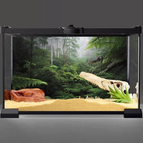 AWERT Foggy Forest Terrarium Background Green Tree Reptile Habitat Background Tropical Rainforest Aquarium Background 60x24 inches - size: 60x24in/150x60cm