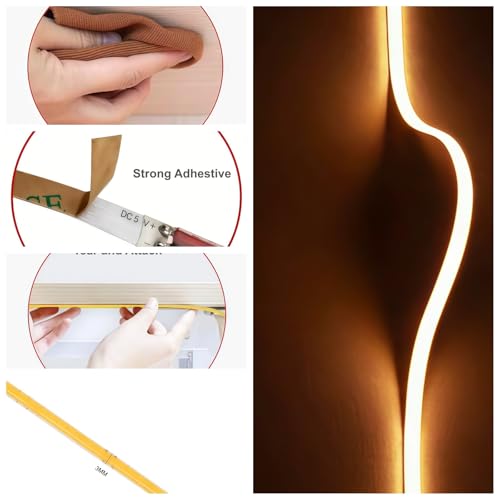 Ultra-Narrow 3mm USB COB LED Strip Lights Self-Adhesive, for Kitchen Cabinets, Bedroom, Gaming Desk (3000k Warm White, 4ft) - color: 3000k Warm white, size: 4ft