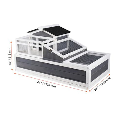 Happybuy 3-Room Tortoise House,Tortoise Habitat with Balcony & 2 Stories, Wooden Tortoise Enclosure Indoor & Outdoor with Ramp, Tray, Openable Roof, Large Reptile Cage, 44" x 25.6"x 24"
