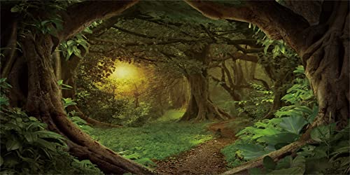 AWERT 60x24 inches Psychedelic Forest Terrarium Background Dim Old Trees Woodland Reptile Habitat Background Green Rainforest Aquarium Background Vinyl Background - size: 60x24in/150x60cm