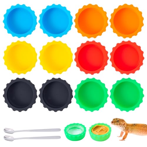 Gecko Feeding Bowls 12Pack Silicone Small Cups Reusable Food Water Dish Terrarium Bowls with 2 Feeding Spoon for Crested Gecko Leopard Gecko Lizards Snails Hermit Crabs Small Reptile