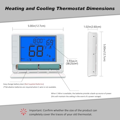 Super Programmable Thermostat for Home，2 Heat/1 Cool Heat Pump Or 1 Heat/1 Cool Conventional Systems, Blue Backlight - color: Blue