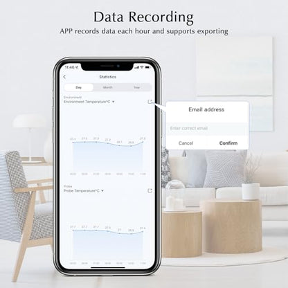 Aquarium Thermometer, Smart Fish Tank Thermometer App Monitor, Free Data Export Fahrenheit/Celsius(℉/℃), WiFi Hygrometer for Babyroom, Greenhouse, Fish Tank, Refrigerator, White 1 Pack - size: 2.7*1.0in without screen